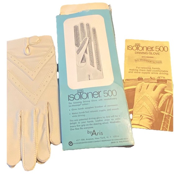 NOS Vtg Aris Isotoner 500 Women’s Driving Gloves 23092 Bone Stretch ISO-Massage - Picture 7 of 9